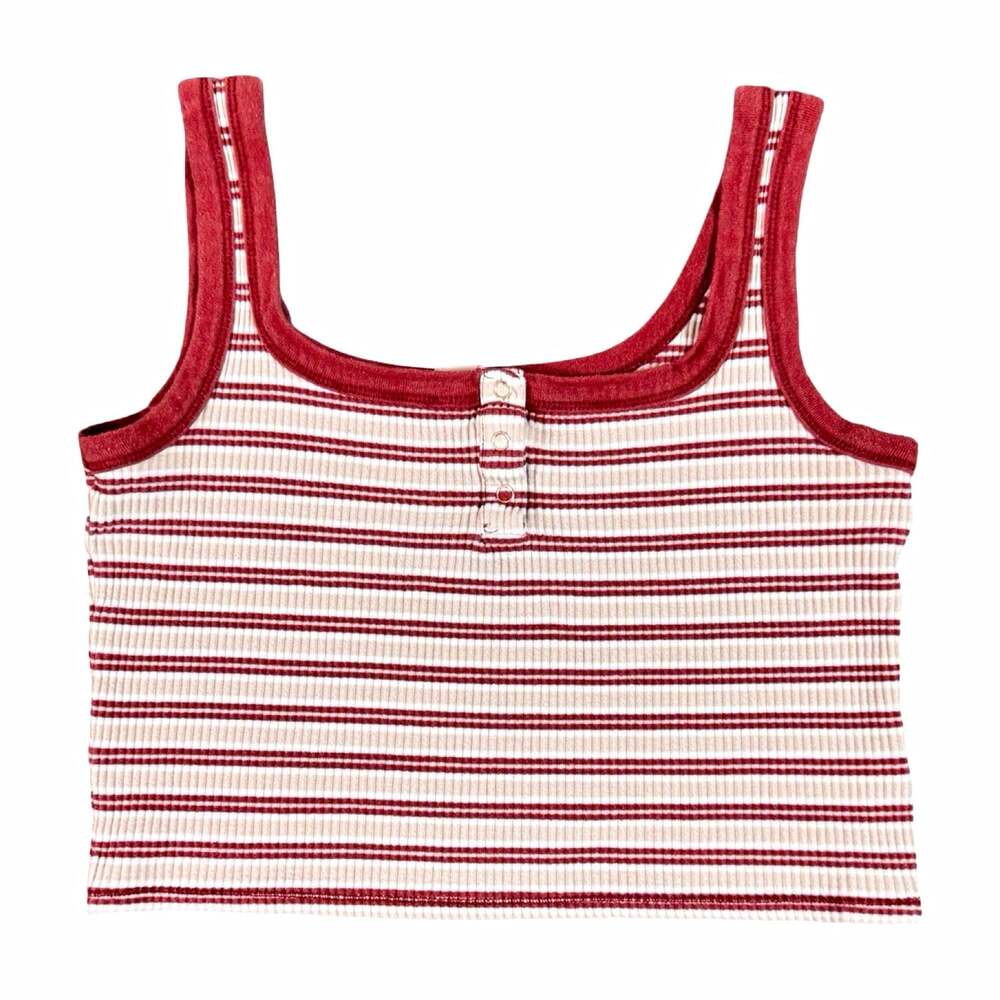 Cotton On Striped Ribbed Knit Cropped Tank Scoop Neck Button Front Size M